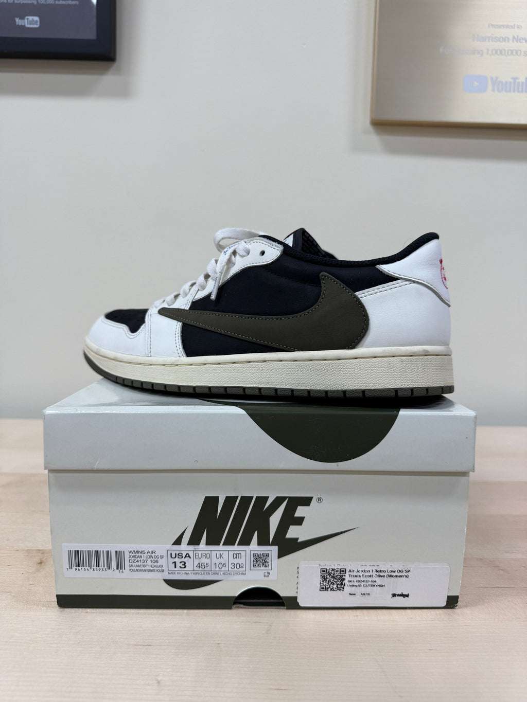 Jordan 1 Low Travis Scott Olive Sz Mens 11.5 (13W)