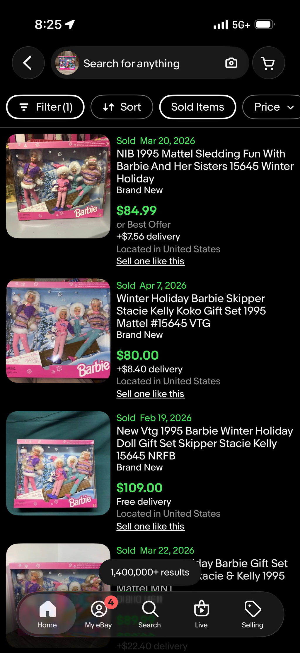 Vintage 1995 NIB Sealed Barbie sledding fun with her sisters -Winter Holiday