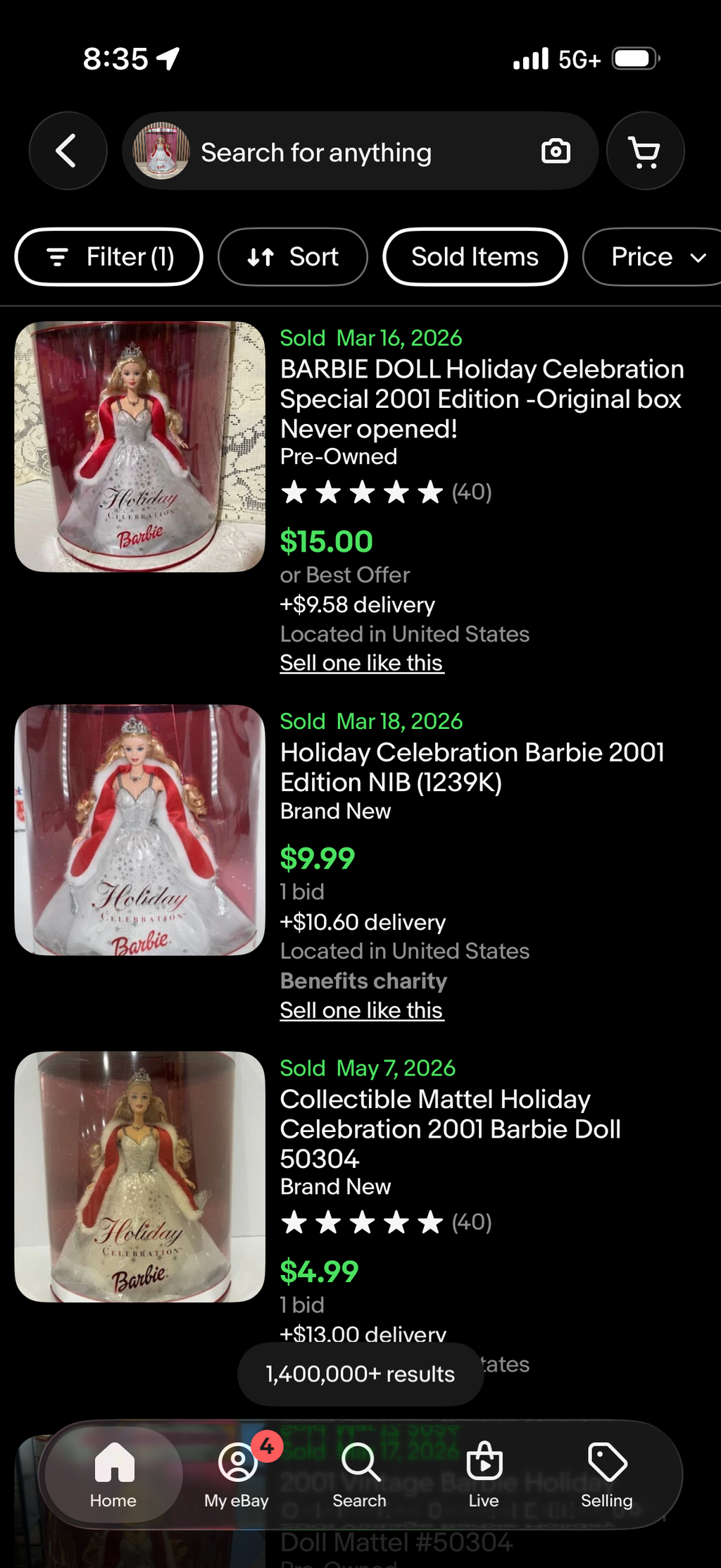 Mattel Holiday Celebration 2001 Barbie Doll - 50304