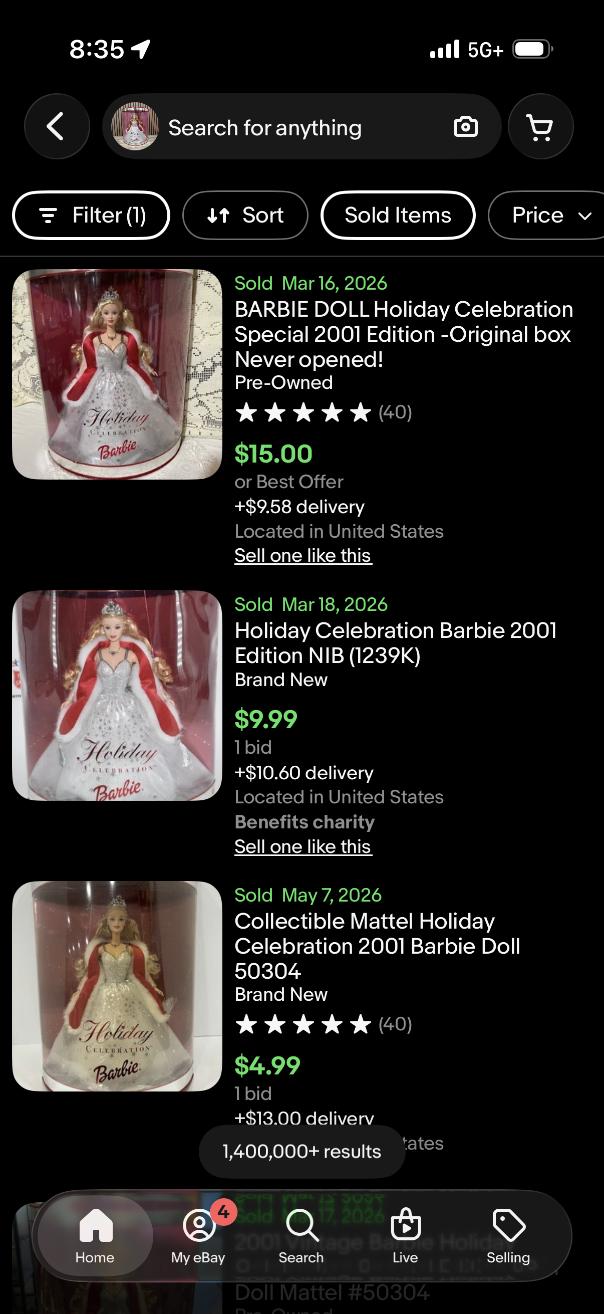 Mattel Holiday Celebration 2001 Barbie Doll - 50304
