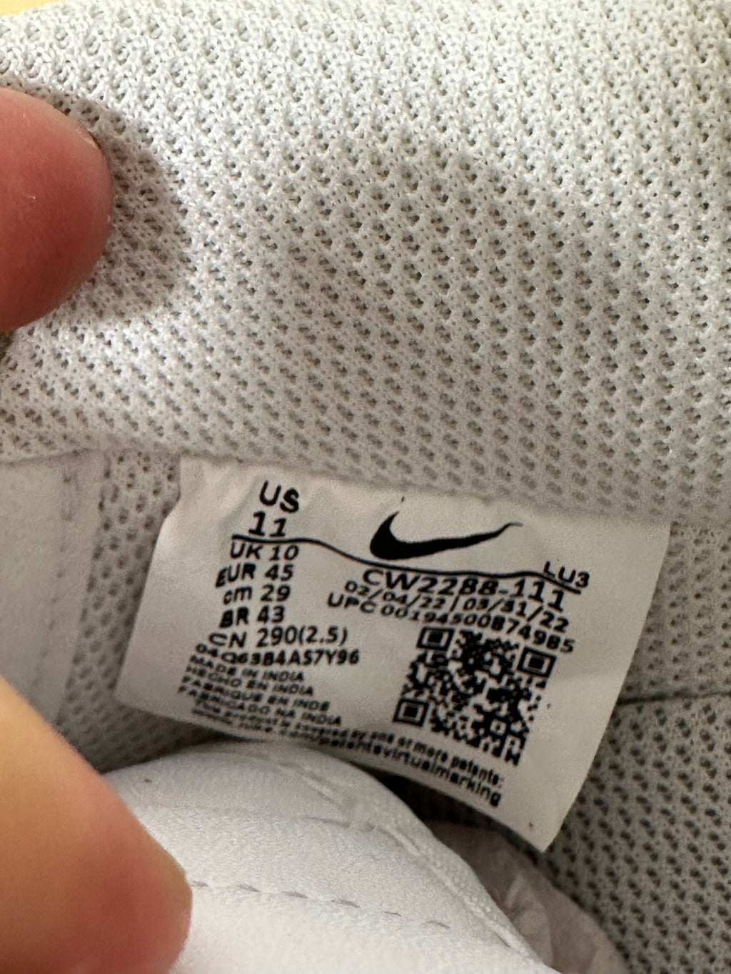 Lightly worn Nike Air Force 1 Low 07 Triple White Leather CW2288-111 Men’s Size 11