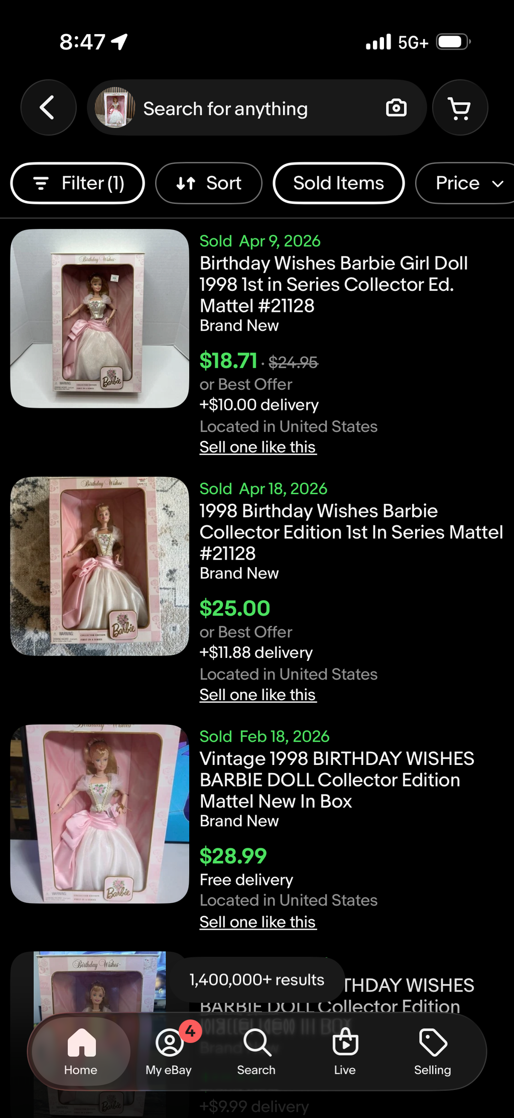Birthday Wishes Barbie Doll Collector Edition 1998 Mattel 21128