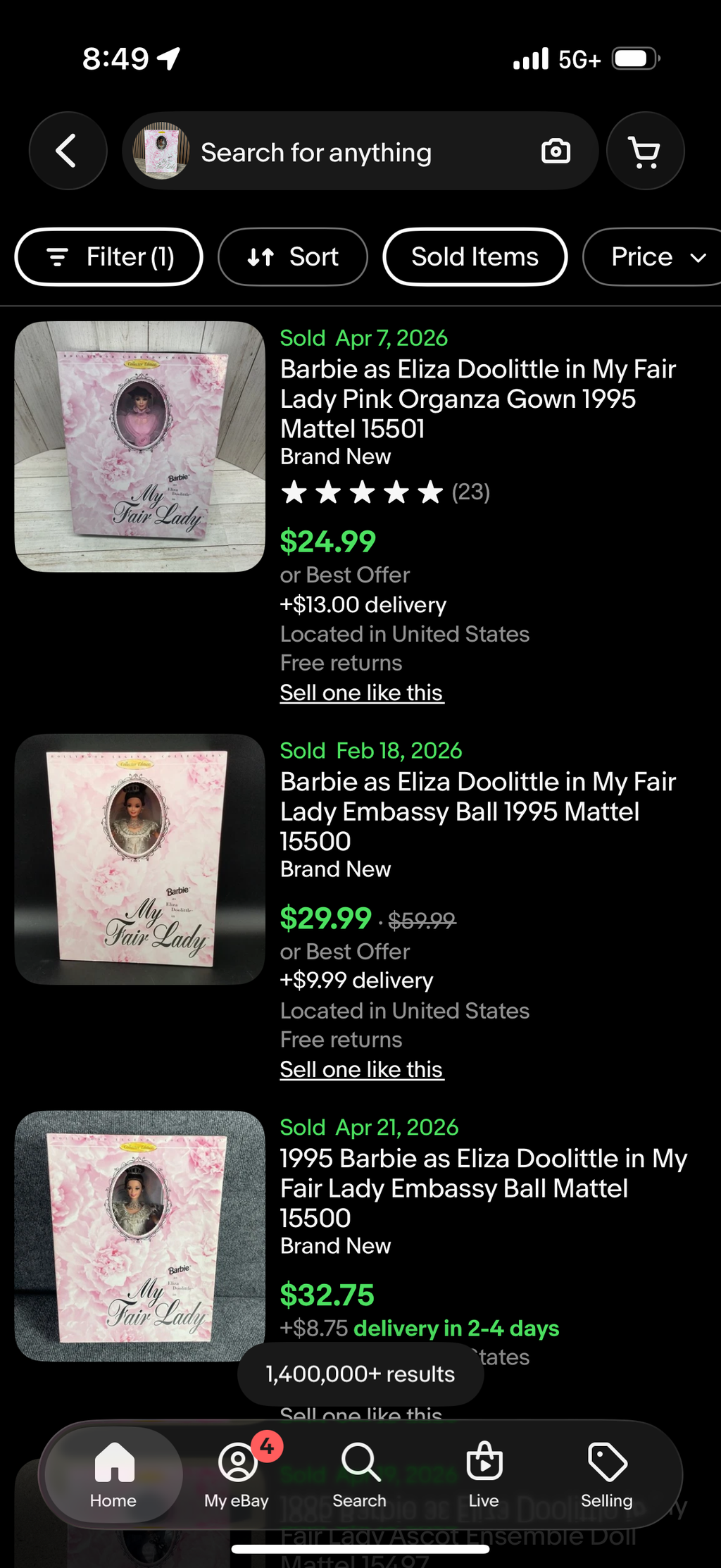 Barbie Doll as Eliza Doolittle in My Fair Lady Embassy Ball 1995 Mattel 15500