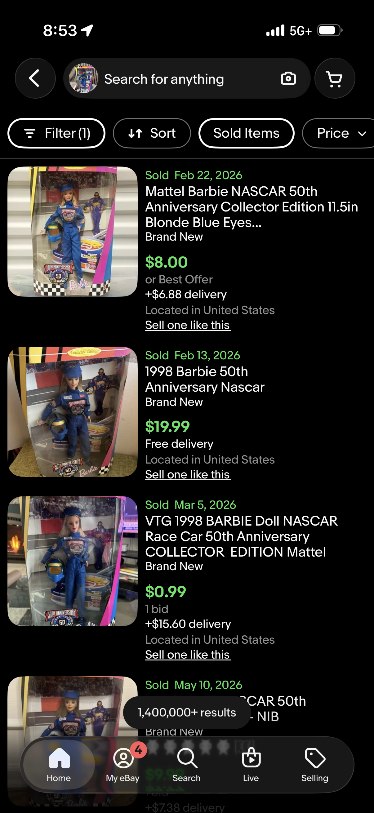Nascar Barbie 50th Anniversary Collector Edition 1948-1998 Mattel 20442