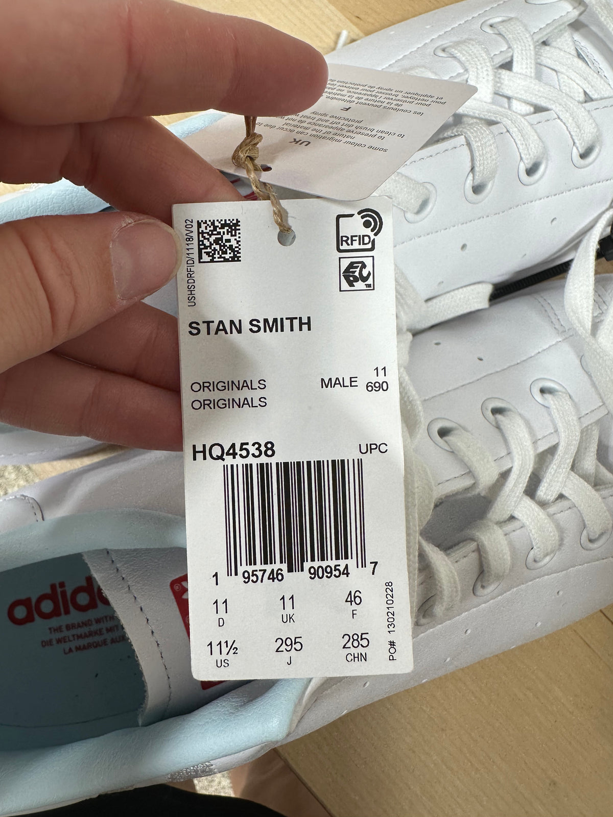 adidas Originals Stan Smith White Almost Blue Stripe Life HQ4538 Men’s Size 11