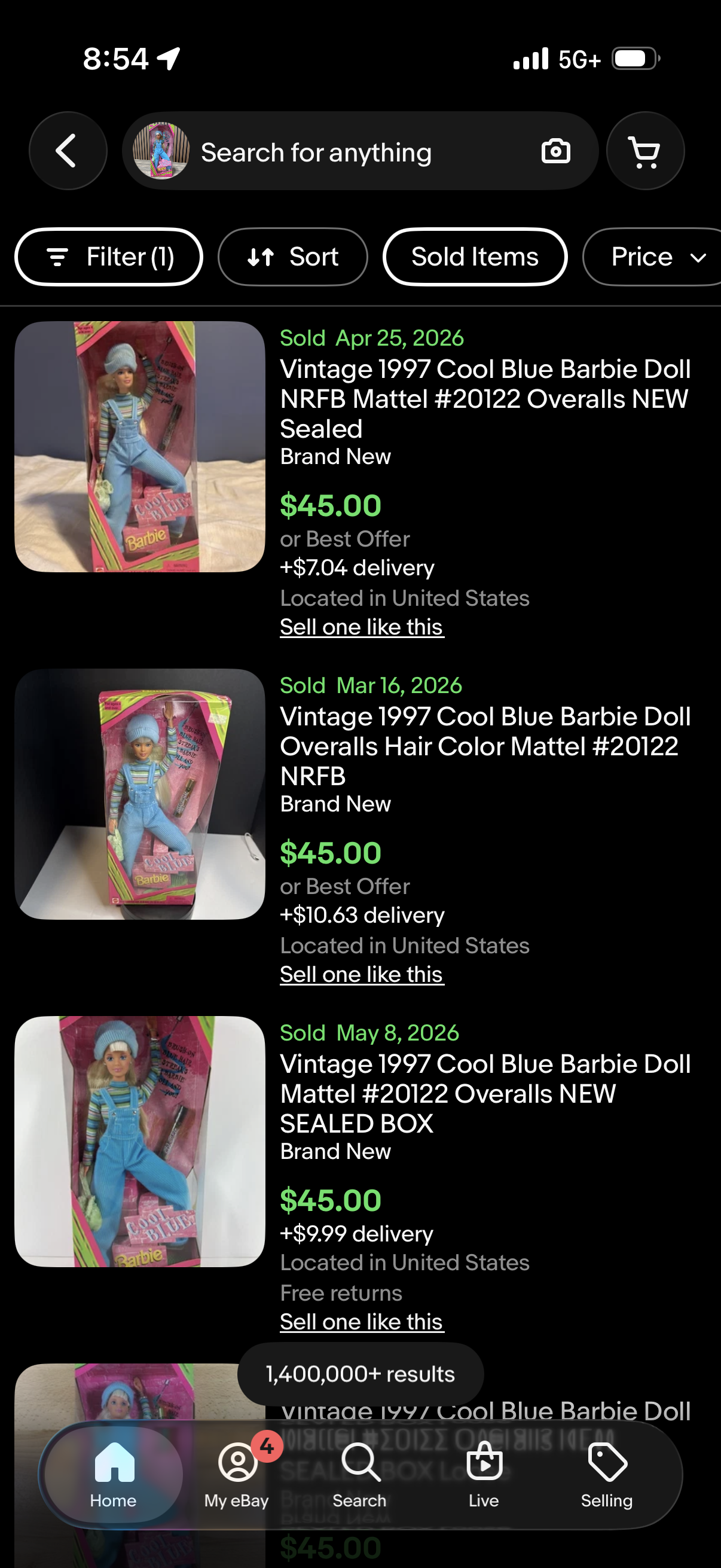 Vintage 1997 Cool Blue Barbie Doll NRFB Mattel #20122 Overalls NEW Sealed