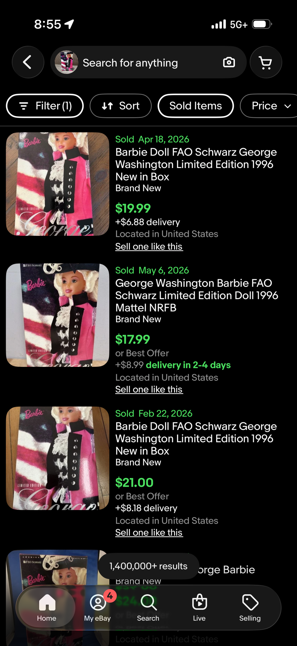 Barbie Doll as George Washington FAO Schwarz Limited Edition 1996 Mattel 17557