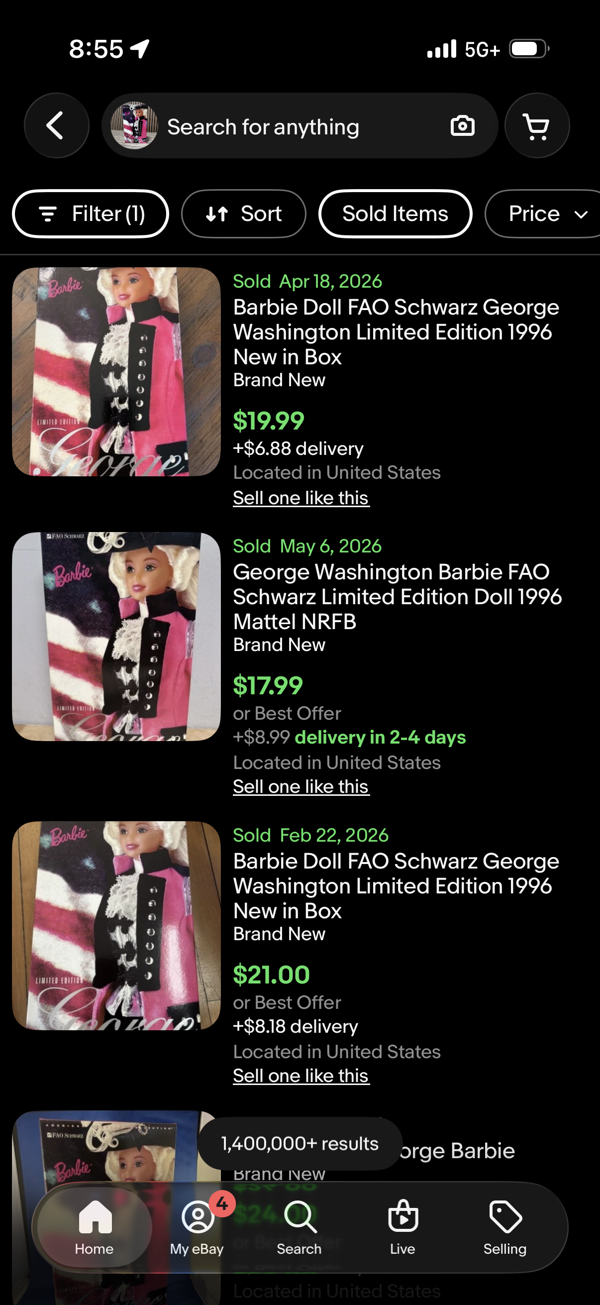 Barbie Doll as George Washington FAO Schwarz Limited Edition 1996 Mattel 17557
