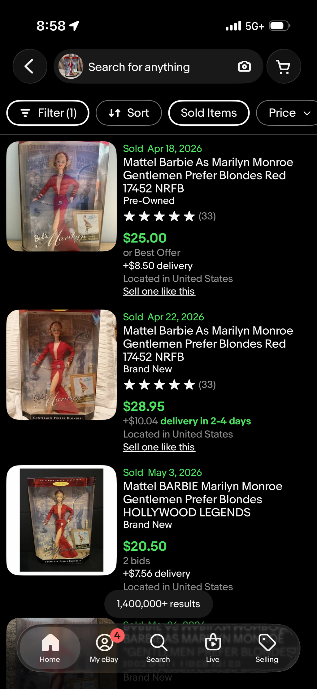 Barbie as Marilyn Monroe Gentlemen Prefer Blondes Doll 1997 Mattel 17452