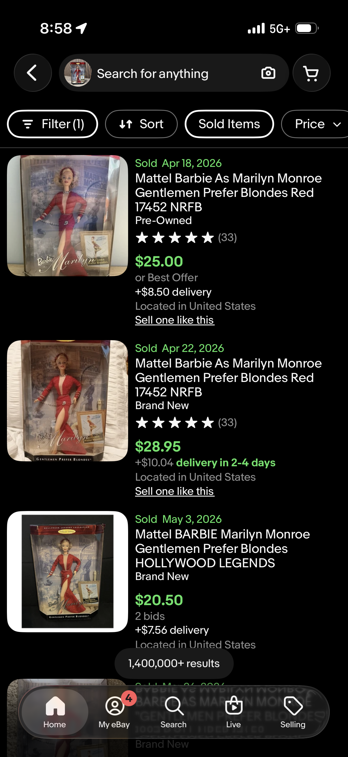 Barbie as Marilyn Monroe Gentlemen Prefer Blondes Doll 1997 Mattel 17452