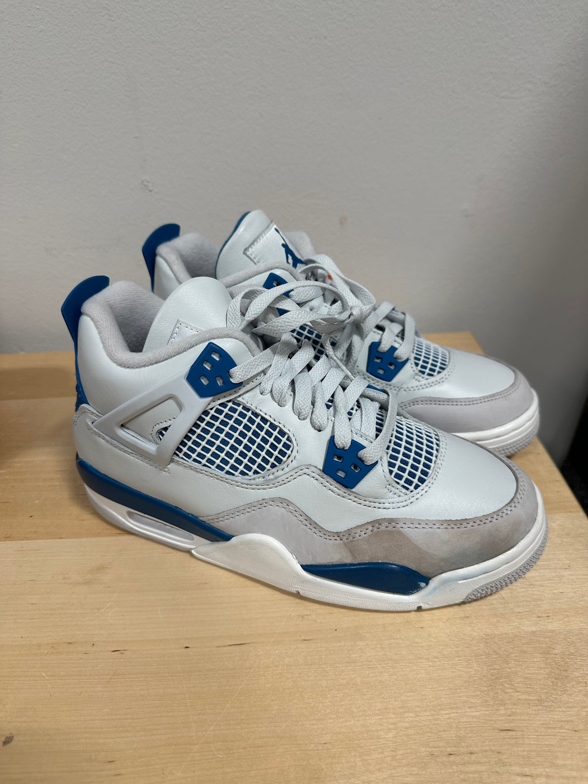 STAINS Nike Air Jordan 4 Retro GS Military Blue 2024 White Grey HF4281-141 Size 6.5Y