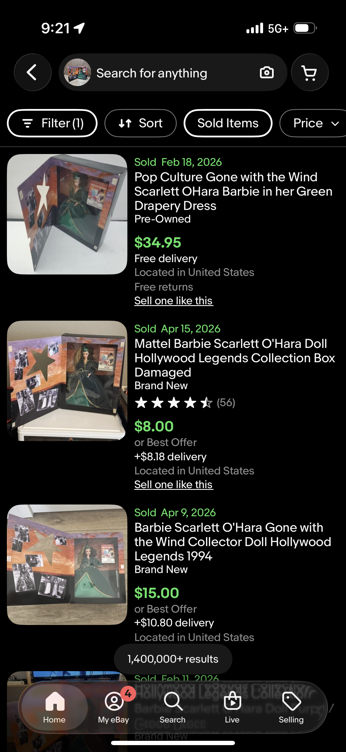 Hollywood Legends Barbie as Scarlett O'Hara in Green