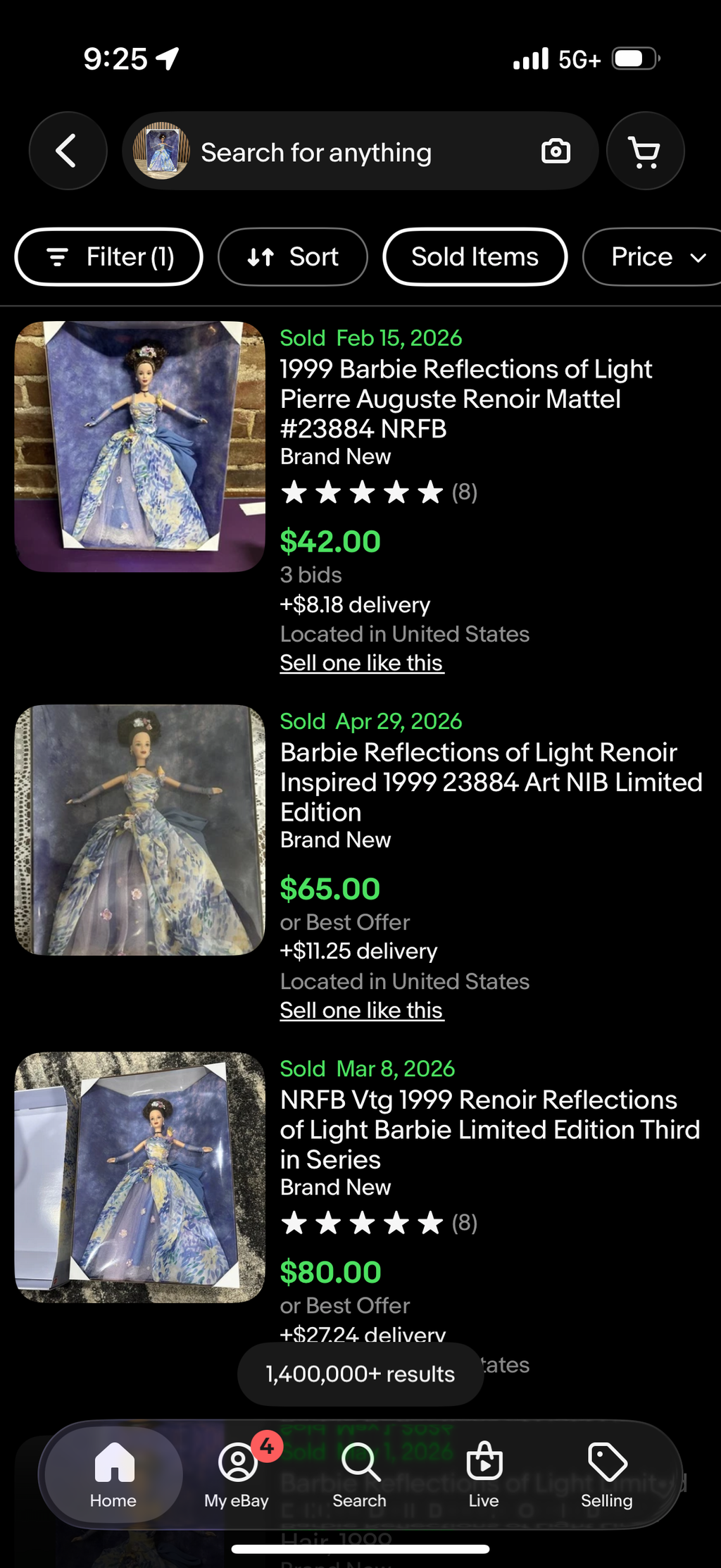 Barbie Reflections of Light Renoir Inspired Doll Third in a Series 1999 Mattel