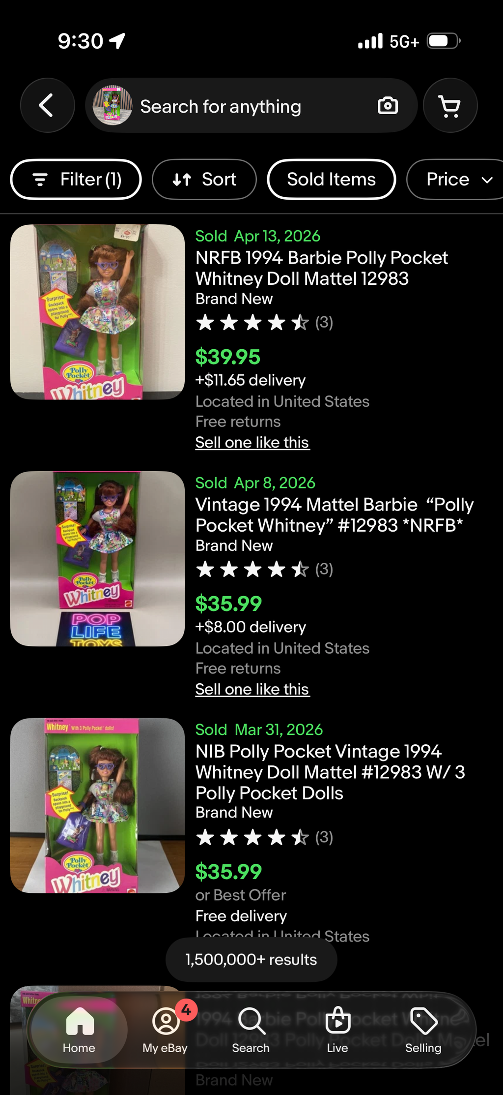 Polly Pocket Whitney Doll with 3 Polly Pocket Dolls 1994