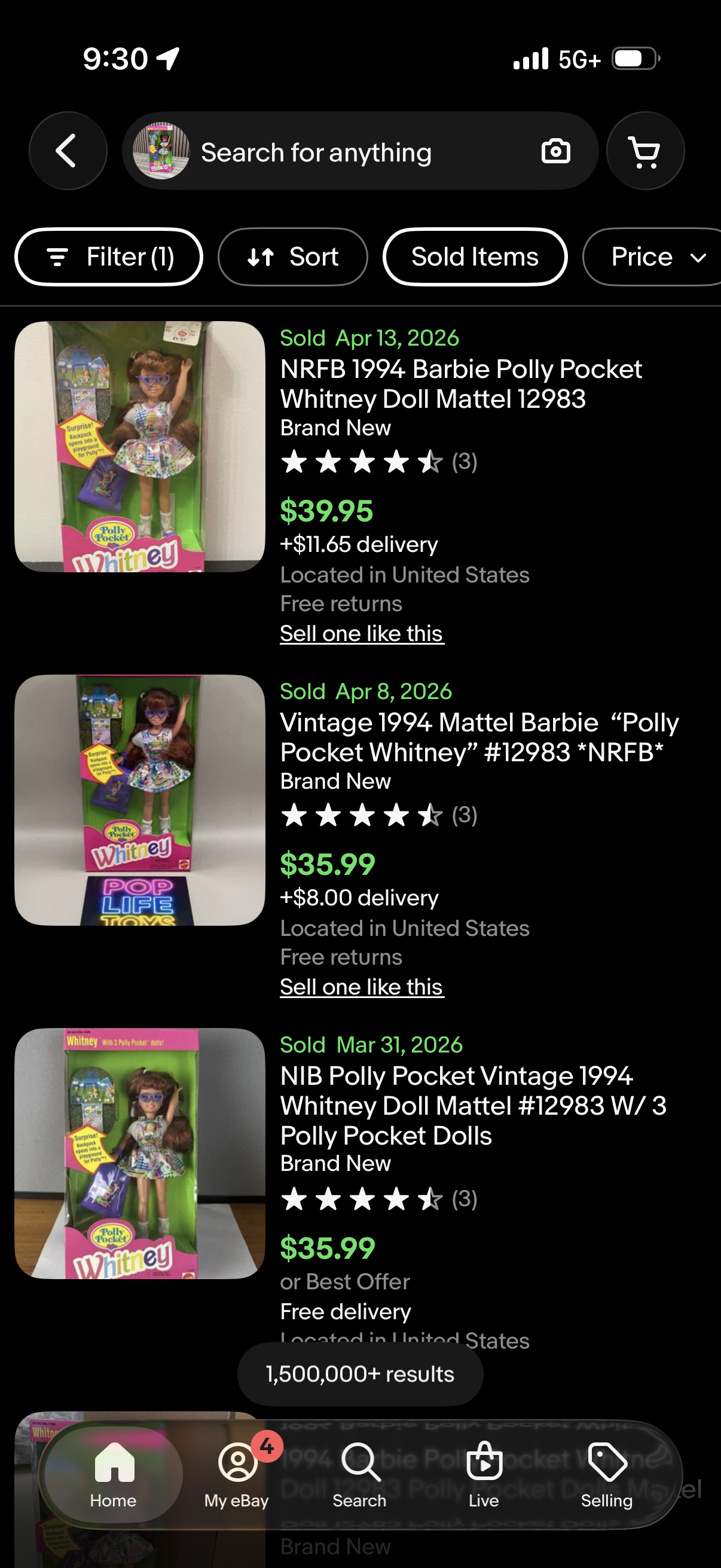 Polly Pocket Whitney Doll with 3 Polly Pocket Dolls 1994