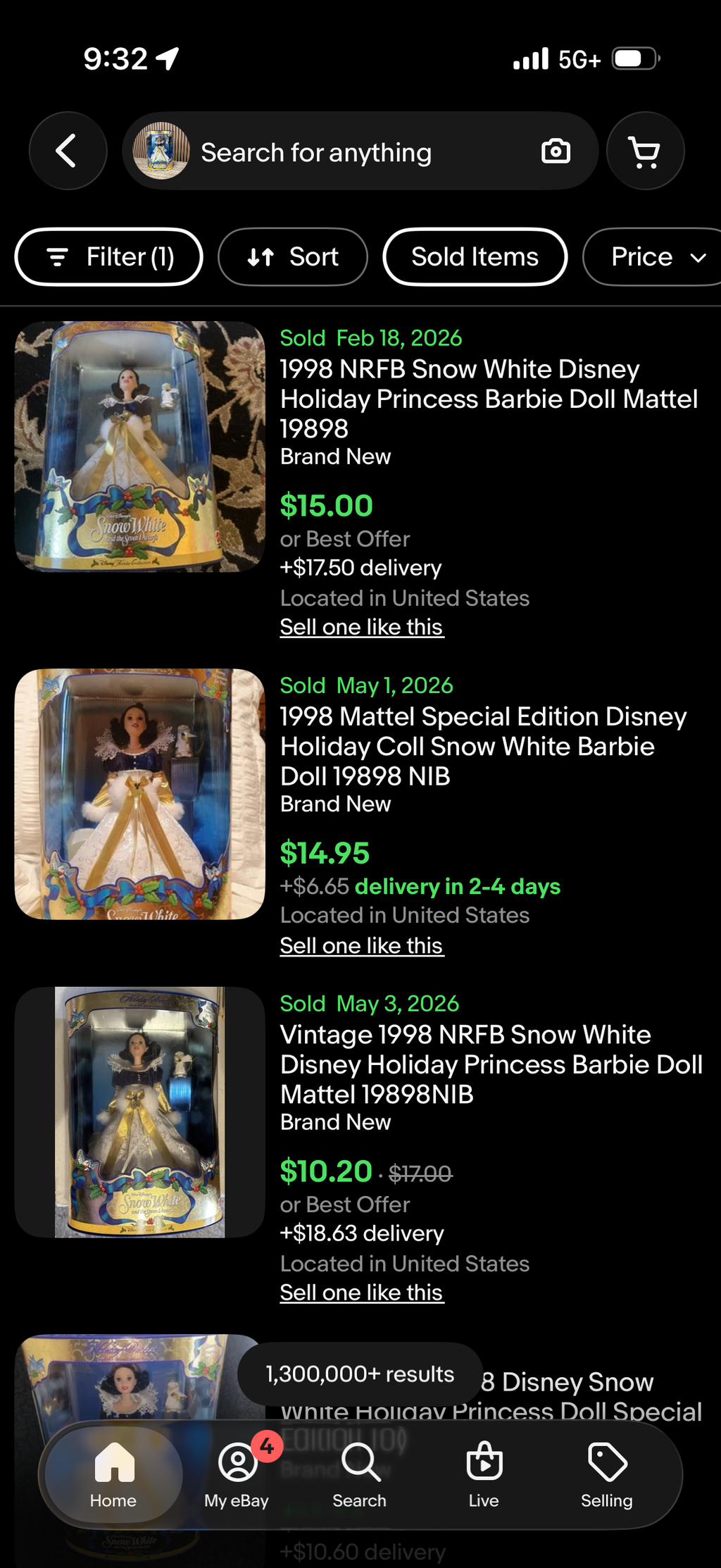Disney's Snow White Holiday Princess Doll with Ornament 1998 Mattel 19898