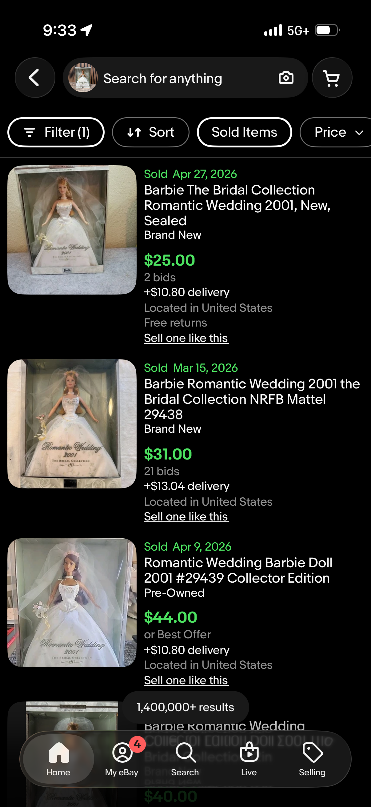 Romantic Wedding 2001 Barbie Doll The Bridal Collection Mattel 29438