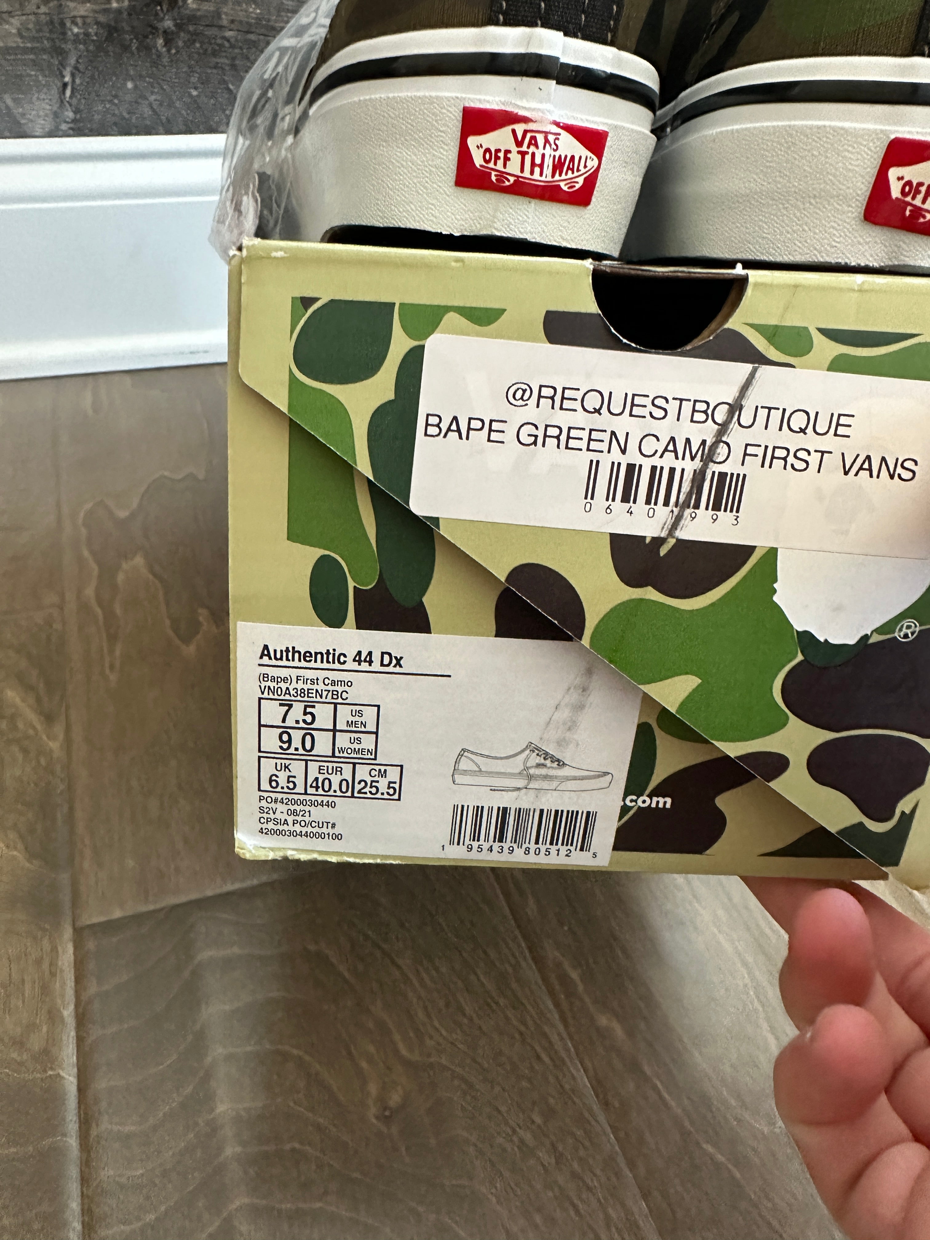 Vans Authentic 44 DX Bape 1st Camo Sz M7.5 W9
