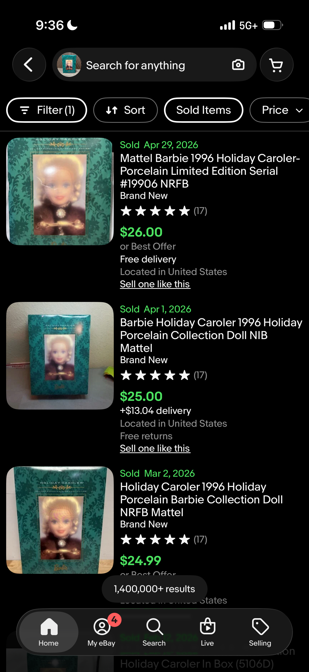 Barbie Holiday Caroler Doll Holiday Porcelain Collection 1996 Mattel 15760