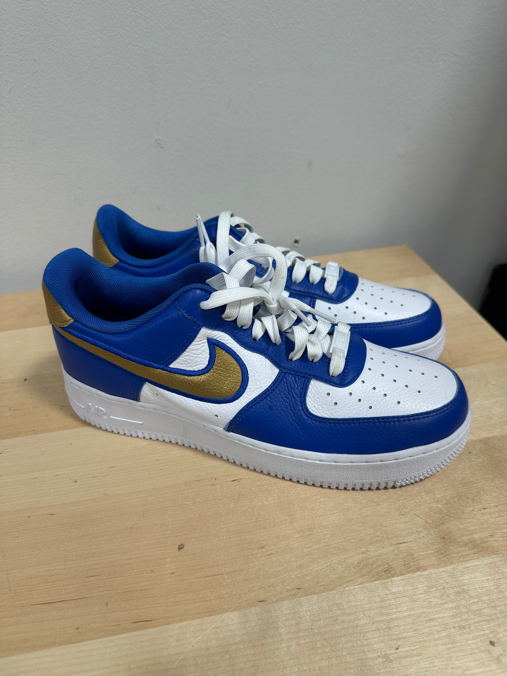 Nike Air Force 1 Low By You Custom Blue White Gold Men's Size 9.5