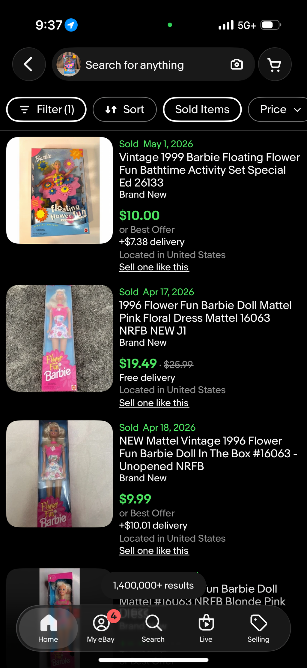 Barbie Floating Flower Fun Bathtime Activity Set with Doll 1999 Mattel 26133