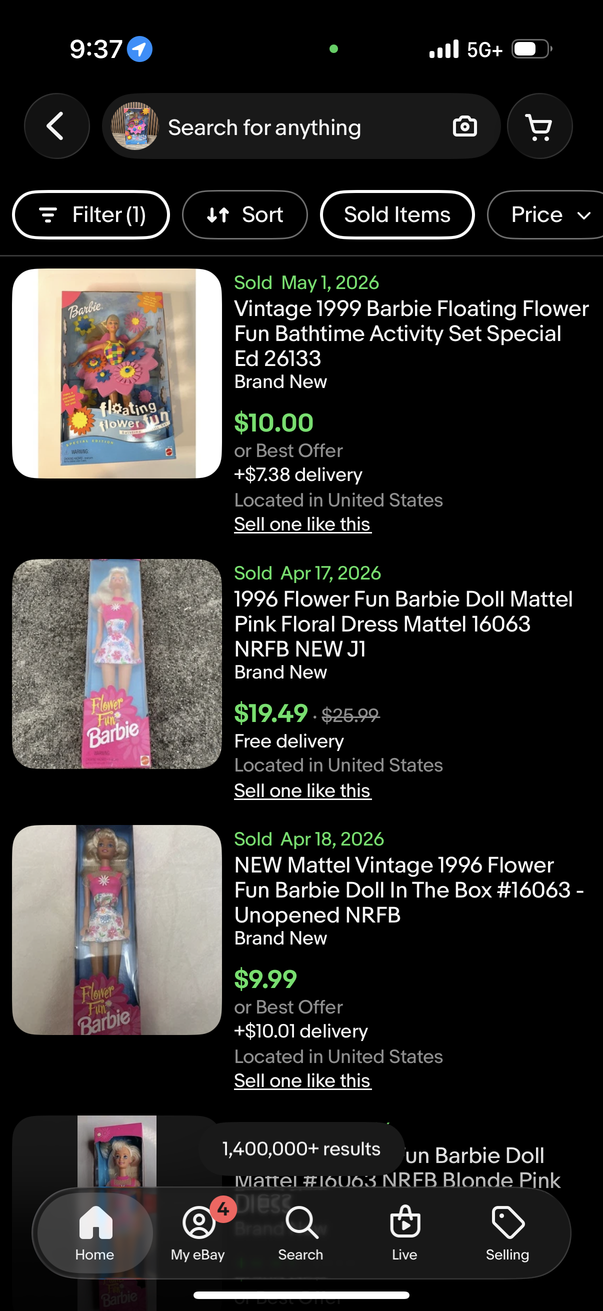 Barbie Floating Flower Fun Bathtime Activity Set with Doll 1999 Mattel 26133