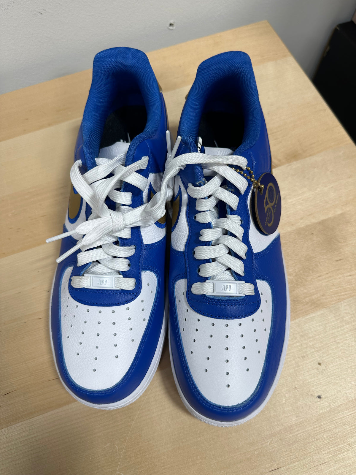 Nike Air Force 1 Low By You Custom Blue White Gold Men's Size 9.5