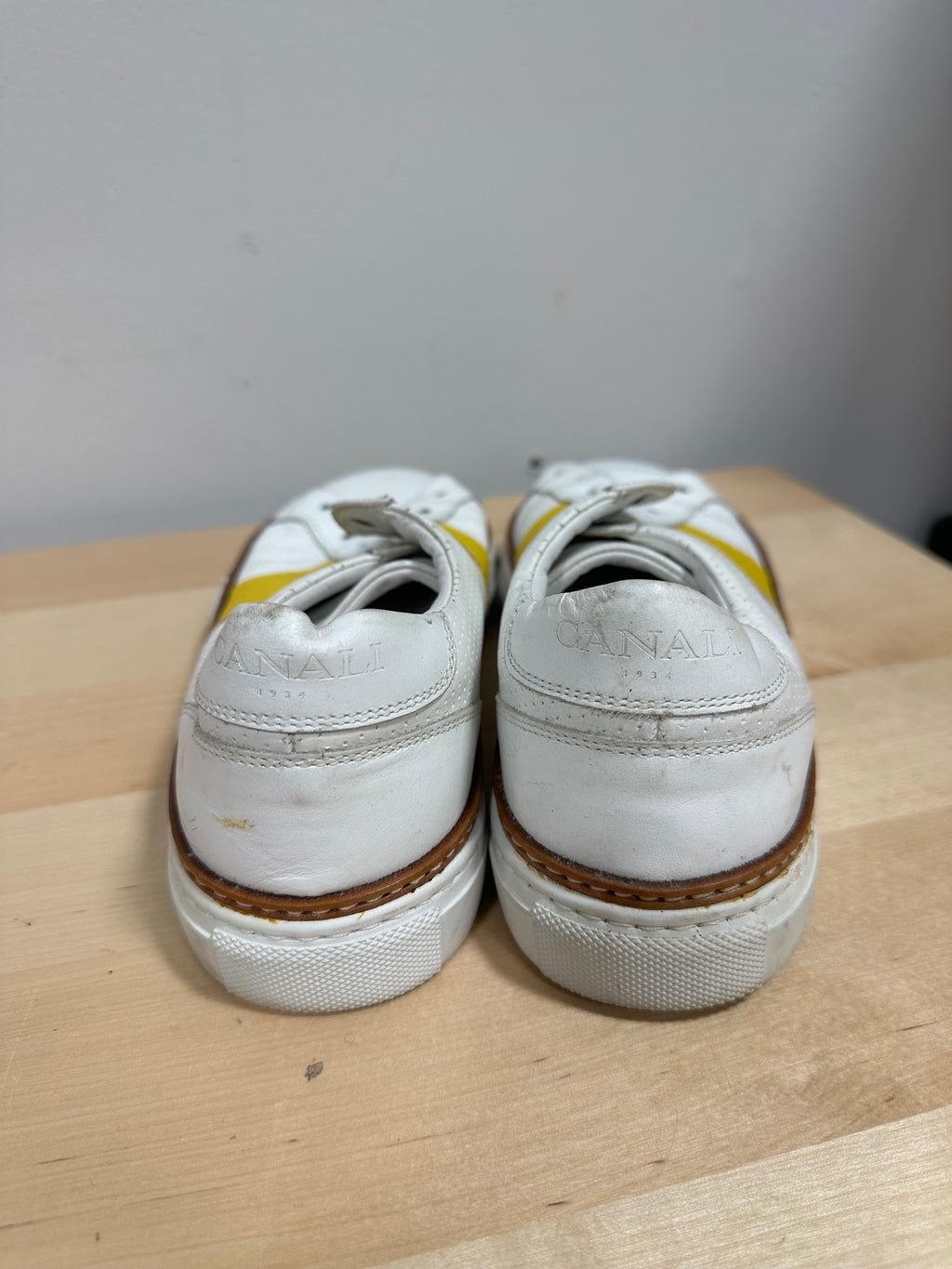 Canali White Perforated Leather Yellow Panel Low Top Sneakers 791212 Men's Size 10 (EU 43)
