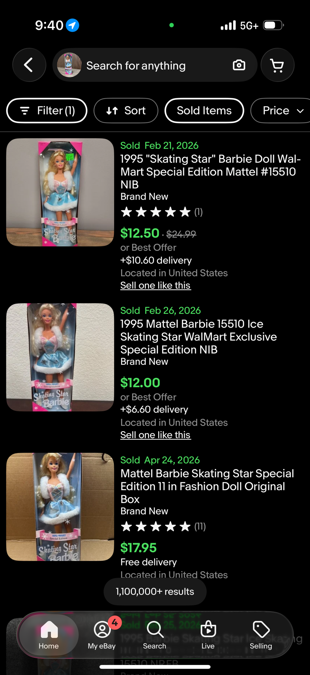 1995 Skating Star Barbie Doll Wal-Mart Special Edition Mattel 15510