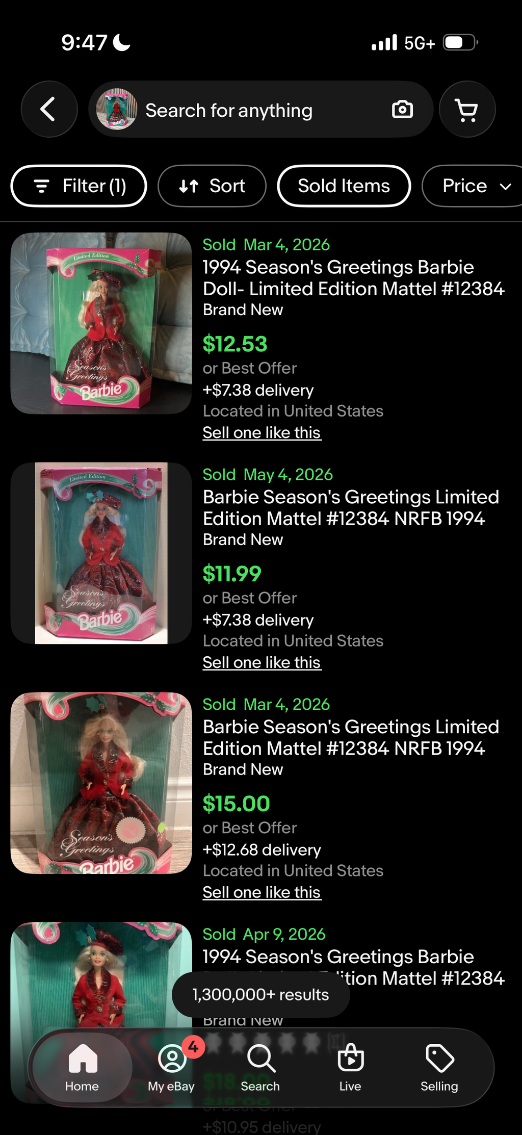 Season's Greetings Barbie Doll Limited Edition 1994 Mattel 12384