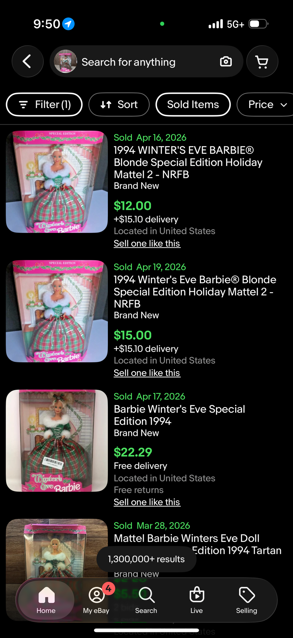 Winter's Eve Barbie Doll Special Edition 1994 Mattel 13613