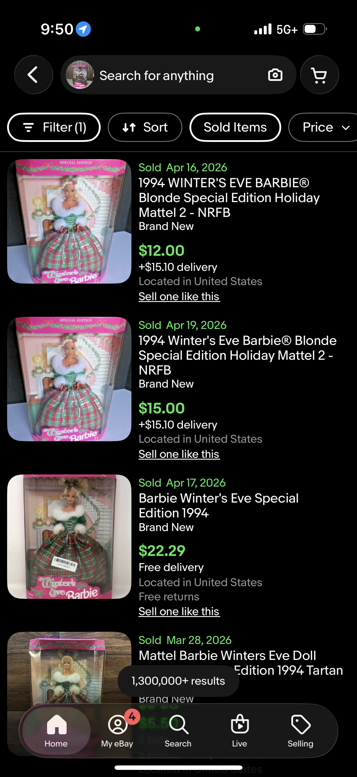 Winter's Eve Barbie Doll Special Edition 1994 Mattel 13613