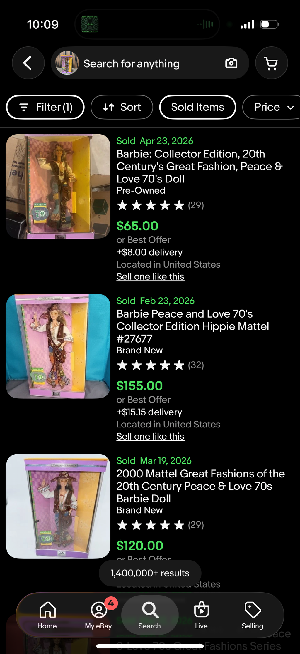 Barbie Peace & Love 70s Great 20th Century Fashion Barbie Doll 2000 Mattel 27677