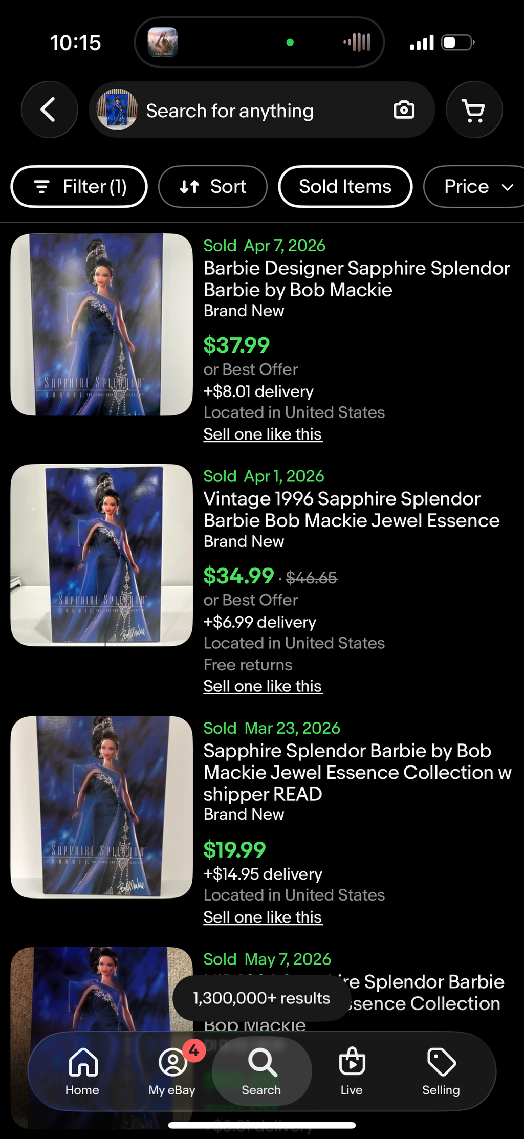 Sapphire Splendor Barbie Doll The Jewel Essence Collection Bob Mackie 15523