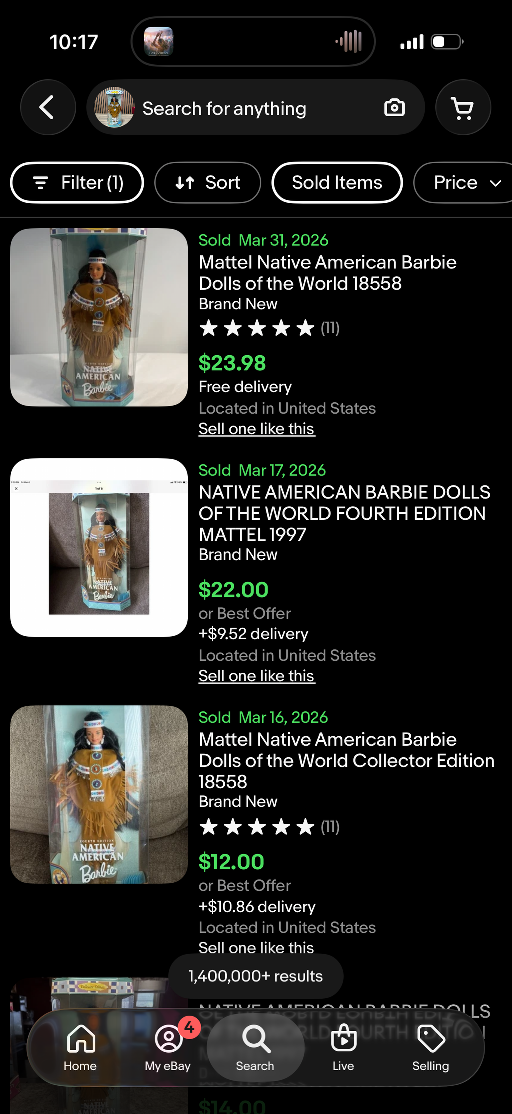 Native American Barbie Dolls of the World Fourth Edition 1997 Mattel 18558 NEW
