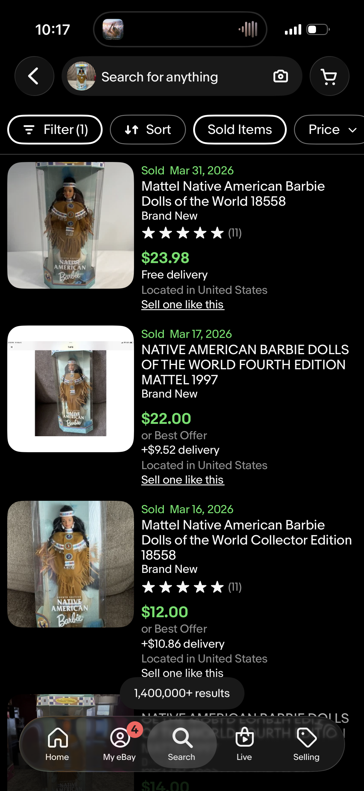 Native American Barbie Dolls of the World Fourth Edition 1997 Mattel 18558 NEW