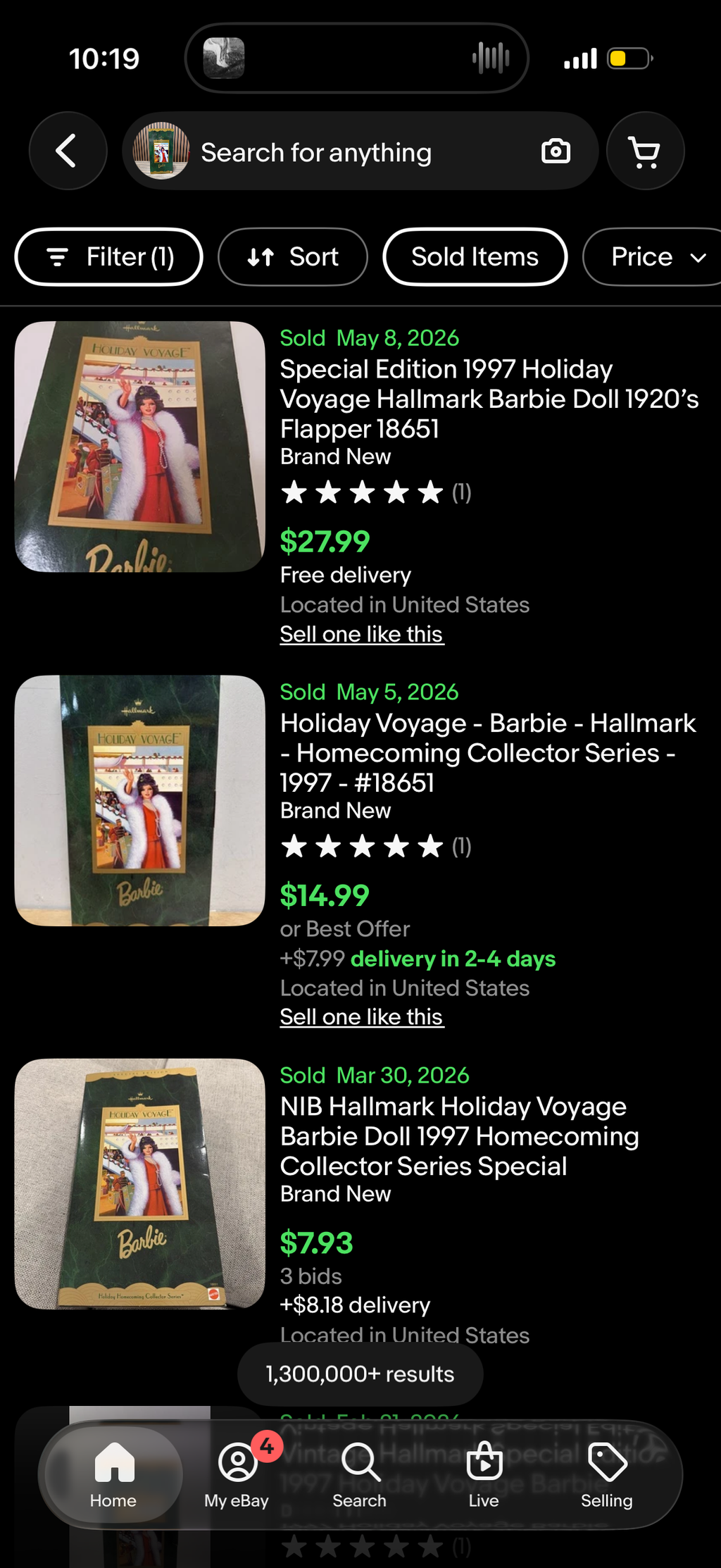 Hallmark Holiday Voyage Barbie Doll Holiday Homecoming Collector Series 1997