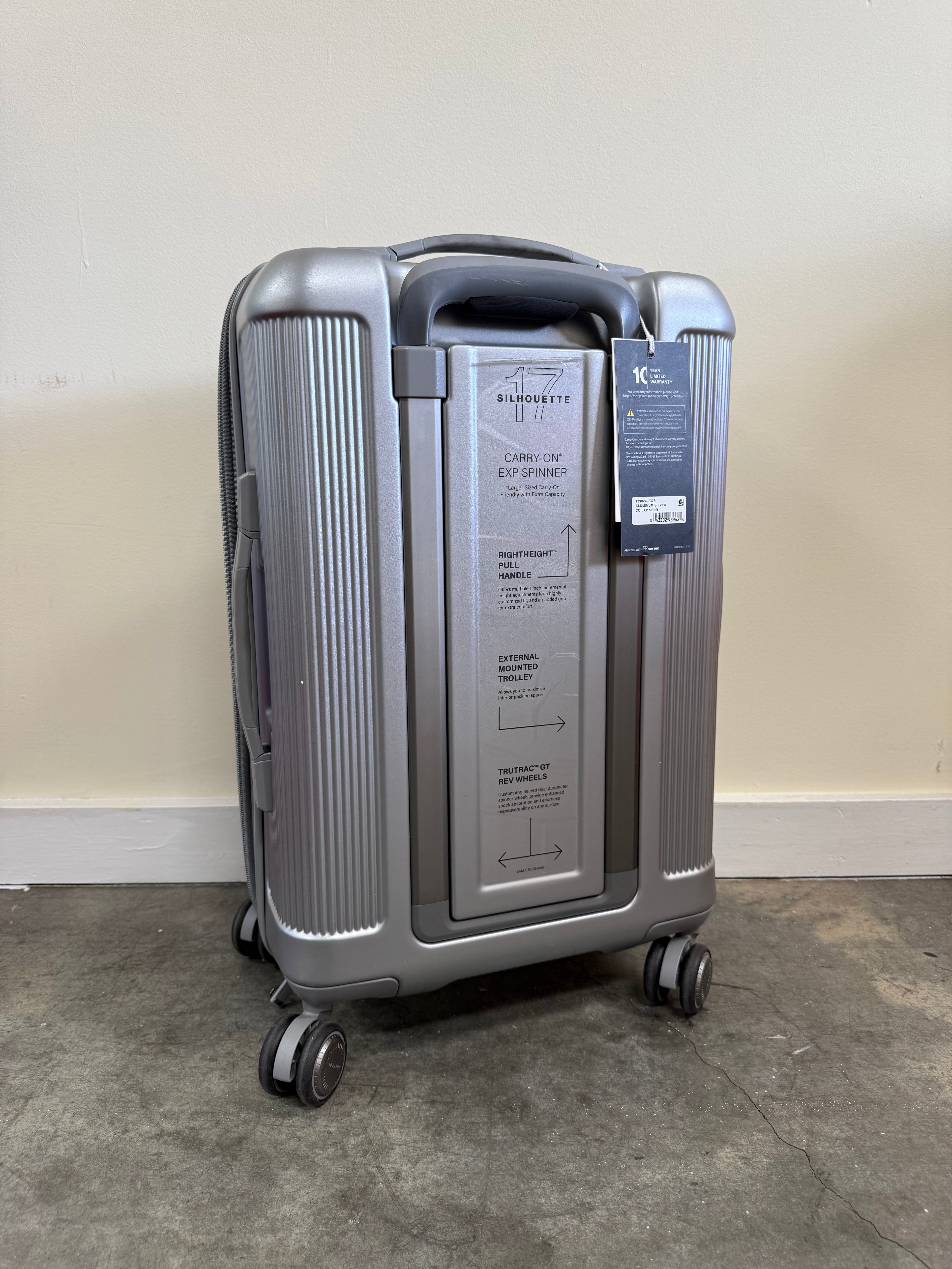 Samsonite Silhouette 17 Expandable Hardside Carry On Aluminum Silver