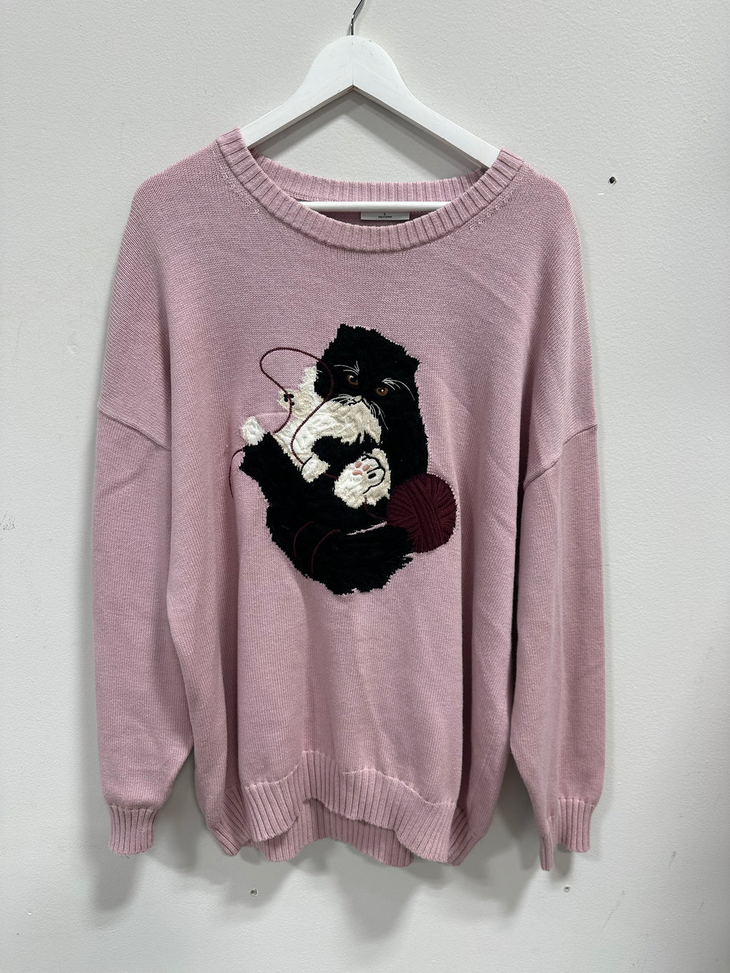 Aritzia Sunday Best Cat & Yarn Textured Knit Sweater - Pink - Size L