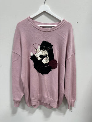 Aritzia Sunday Best Cat & Yarn Textured Knit Sweater - Pink - Size L