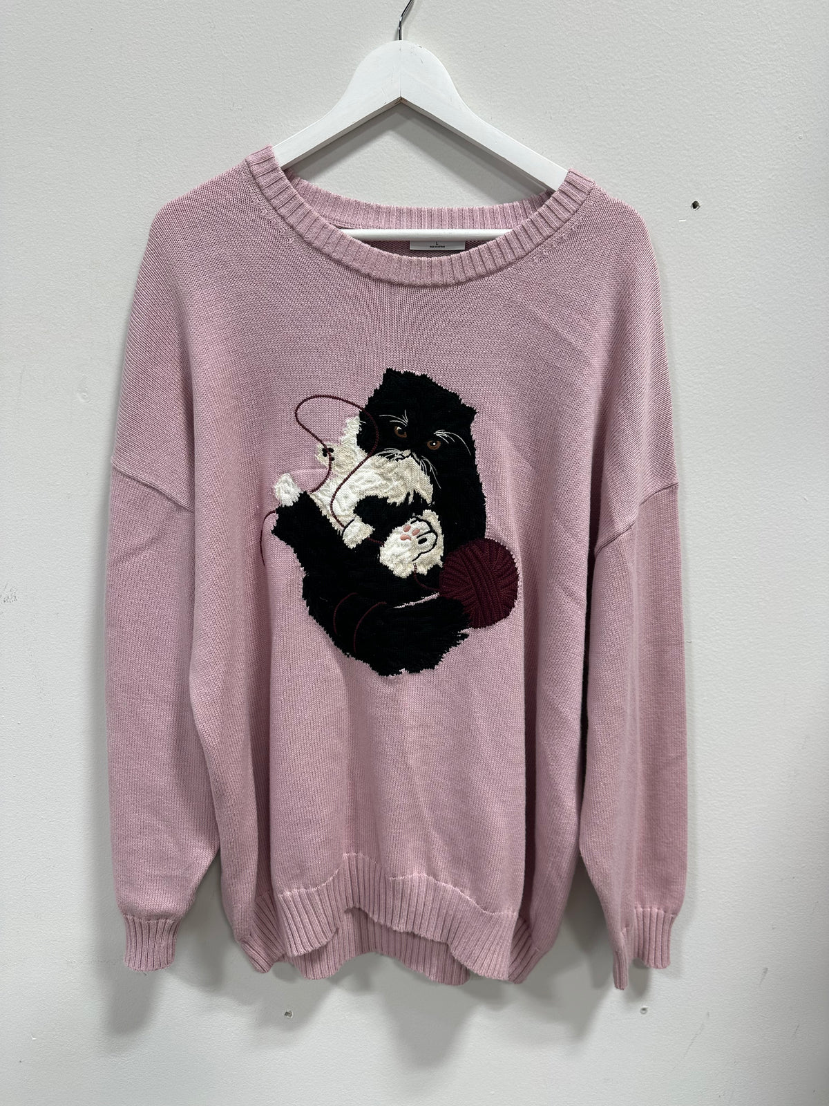 Aritzia Sunday Best Cat & Yarn Textured Knit Sweater - Pink - Size L