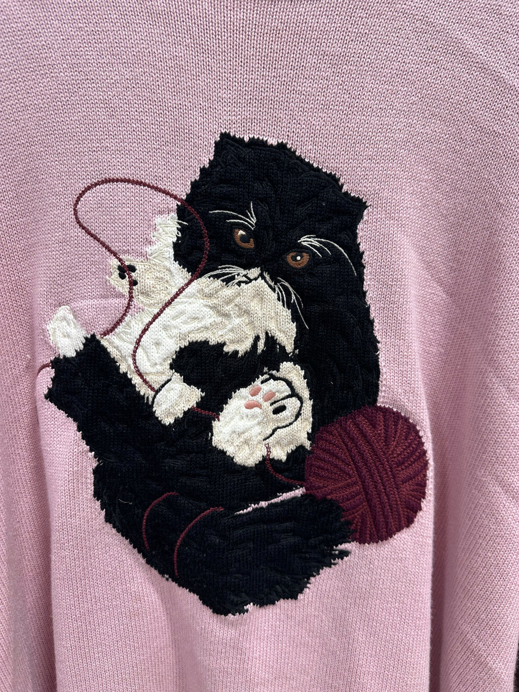 Aritzia Sunday Best Cat & Yarn Textured Knit Sweater - Pink - Size L