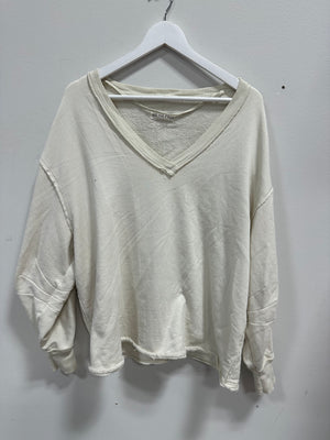 Free People We The Free Venice V-Neck Oversized Sweatshirt - Ivory - Size XS