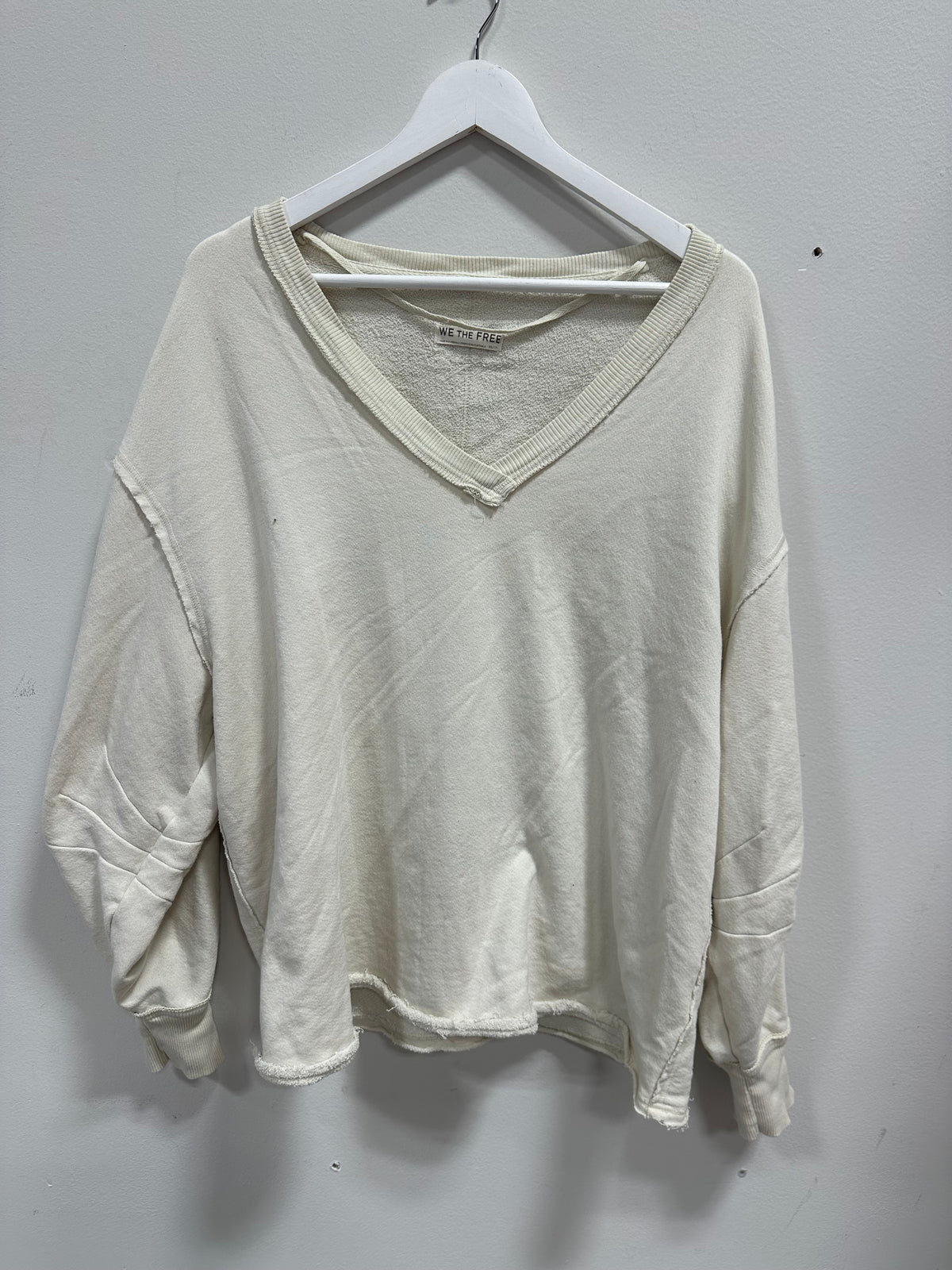 Free People We The Free Venice V-Neck Oversized Sweatshirt - Ivory - Size XS