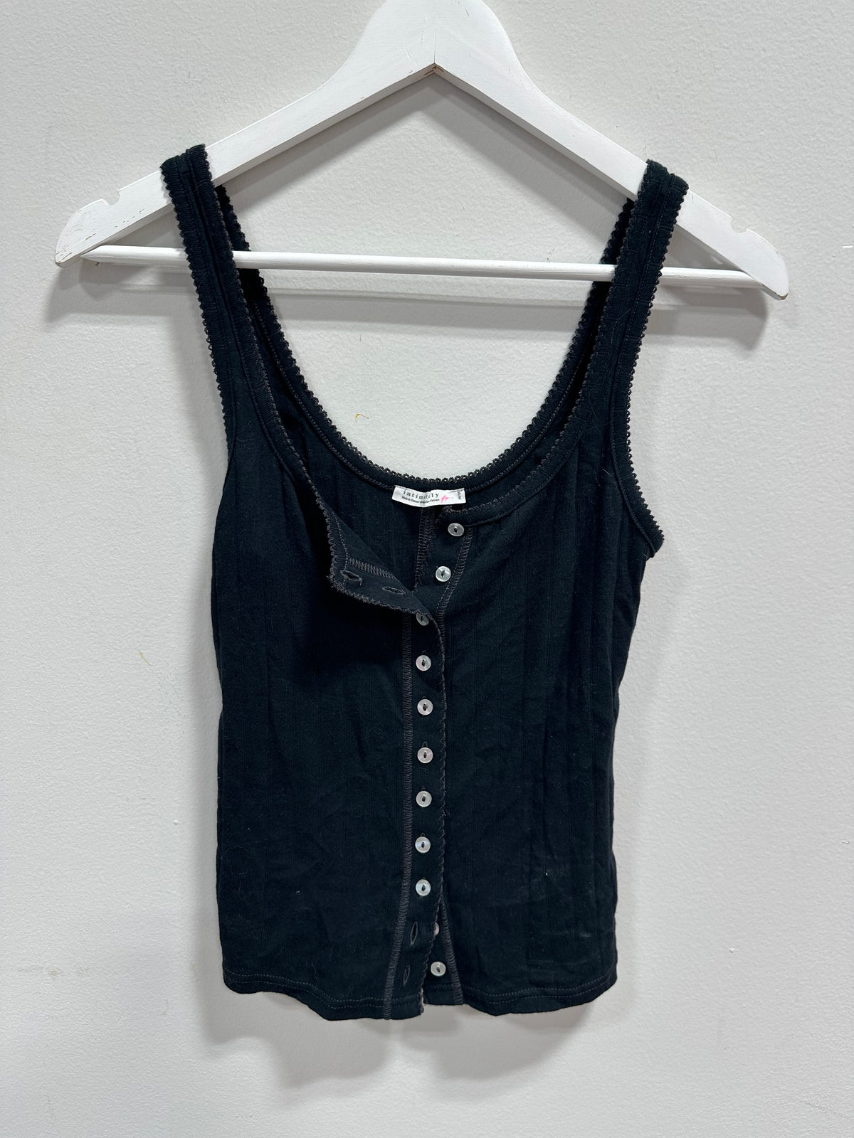 Intimately Free People End Game Pointelle Button-Front Tank - Black - Size M