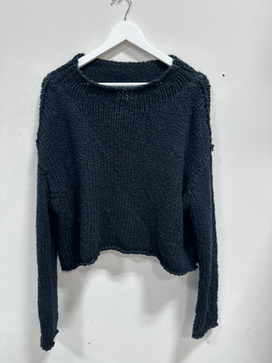 Free People Opal Roll Neck Chunky Knit Crop Sweater - Black - Size L