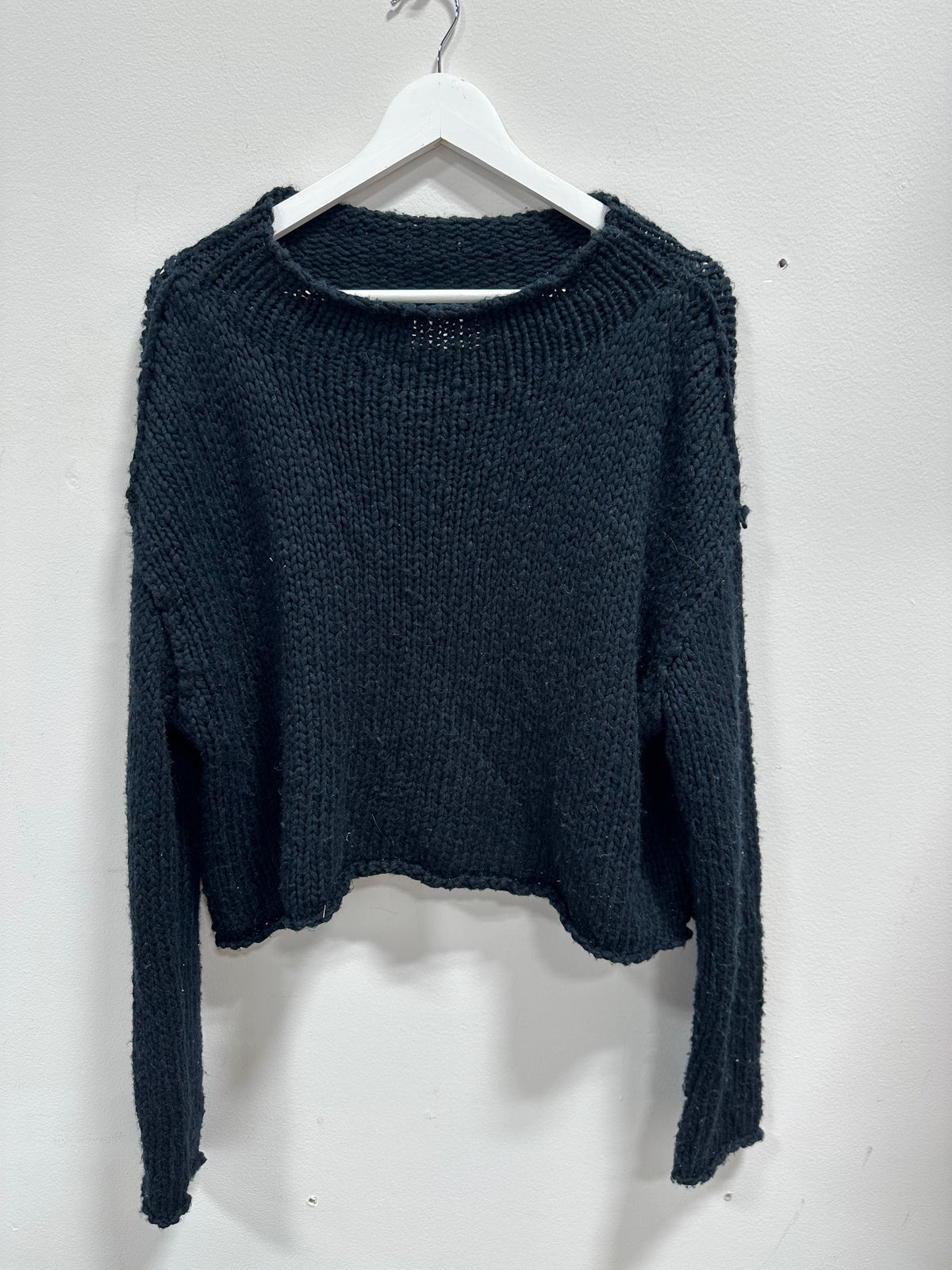 Free People Opal Roll Neck Chunky Knit Crop Sweater - Black - Size L