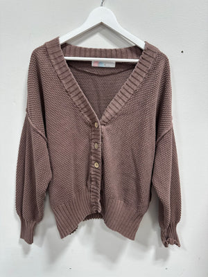 Free People FP Beach Textured Knit 2-Piece Cardigan & Pants Lounge Set - Mauve - M