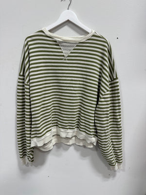 Free People We The Free Classic Striped Oversized Sweatshirt - Olive Green - S