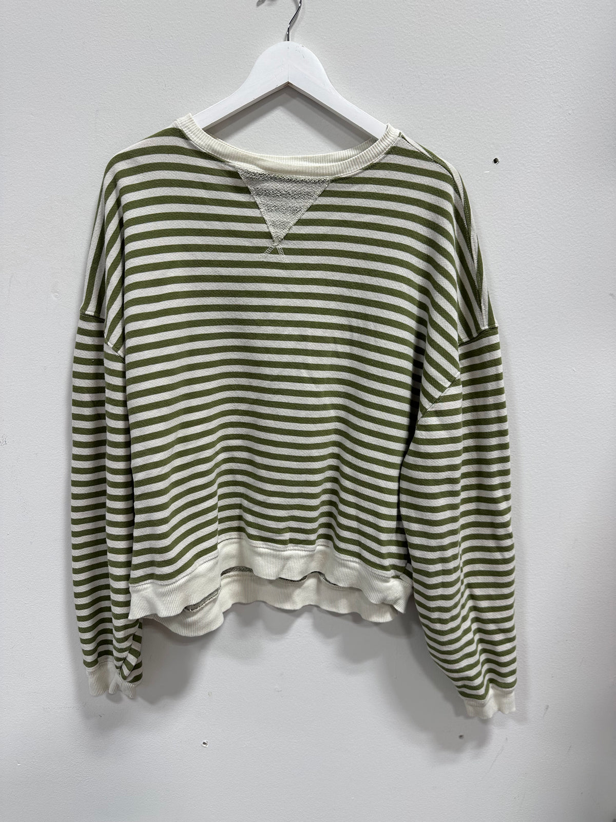 Free People We The Free Classic Striped Oversized Sweatshirt - Olive Green - S